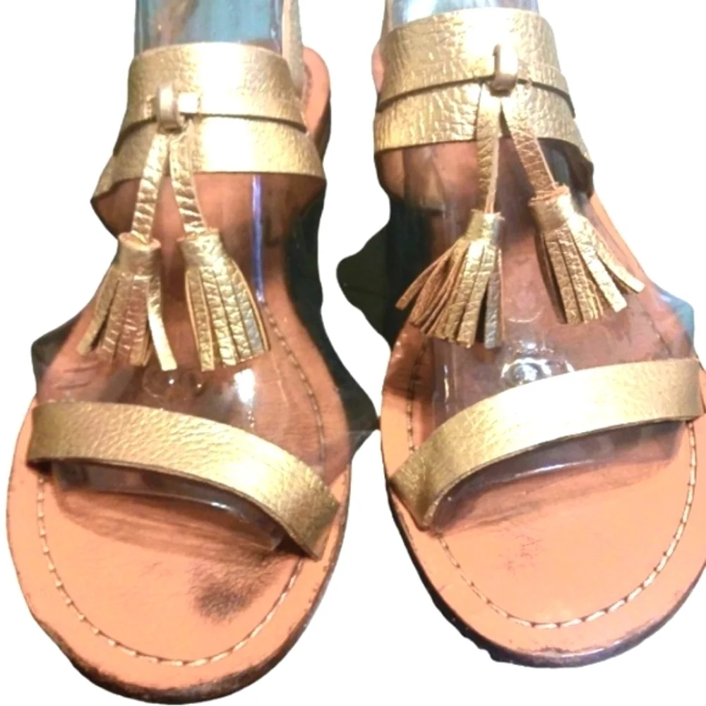 Kate Spade Carlita Sandals Gold Leather with Tassles